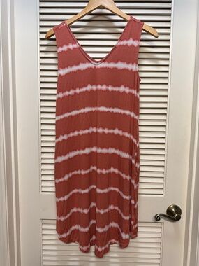 Maurices Coral and White Tie-Dye V-Neck Tank